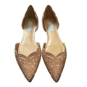 Betsey Johnson SB-Lucky Nude Rhinestone Cutout Flats Size 8M